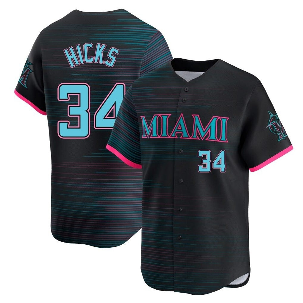Miami Marlins #34 Liam Hicks Player Black HOLBERT City Connect Home Limited Stitched Jerseys