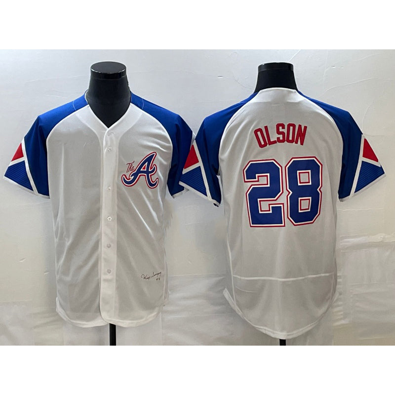 Atlanta Braves #28 Matt Olson White HOLBERT 2023 City Connect Flex Base Stitched Jersey