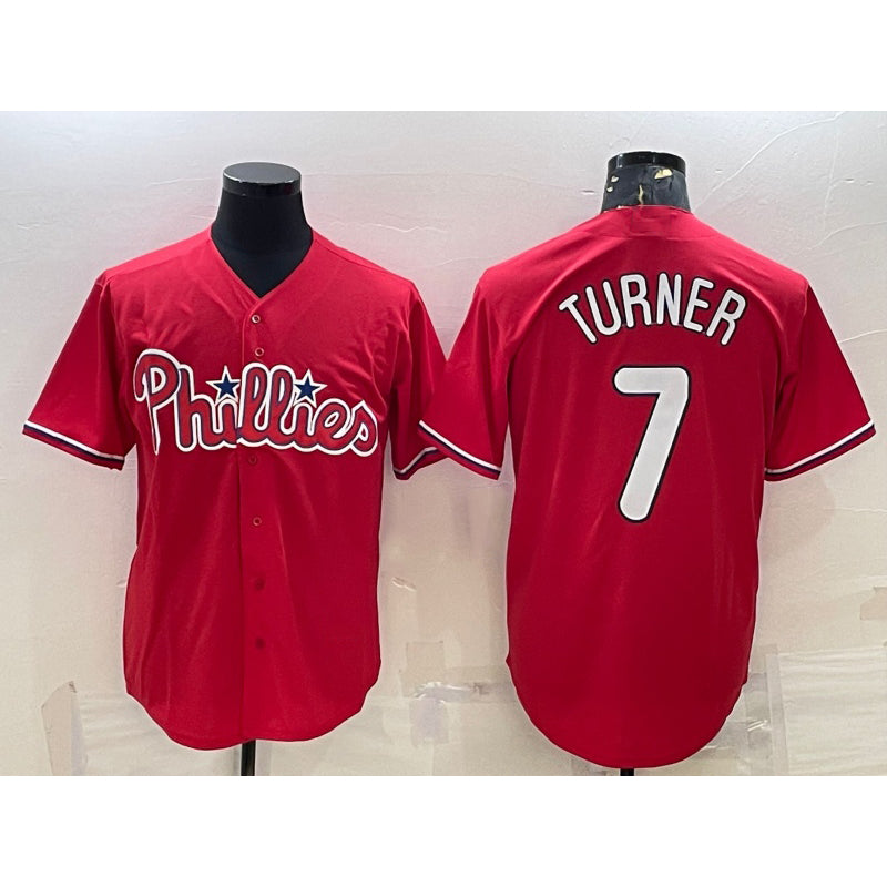 Philadelphia Phillies #7 Trea Turner Red HOLBERT Cool Base Stitched Jersey