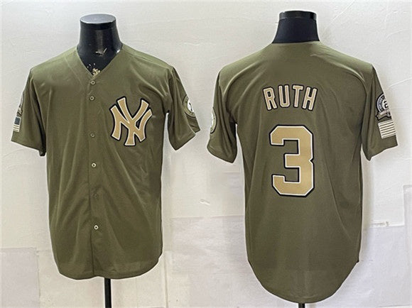 New York Yankees #3 Babe Ruth Olive HOLBERT 2026 Armed Forces Day Stitched Jersey