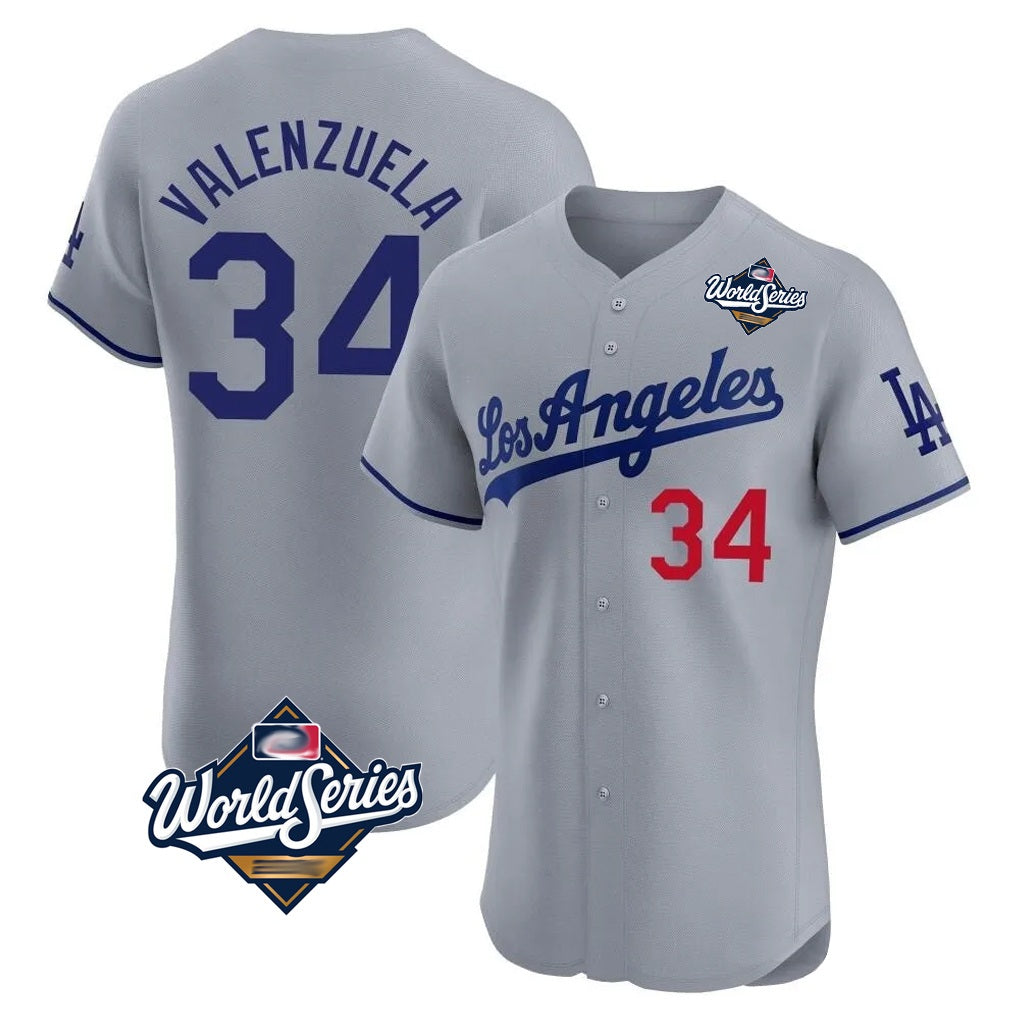 Los Angeles Dodgers #34 Fernando Valenzuela Player Gray HOLBERT World Series Limited Elite Home Stitched Jerseys