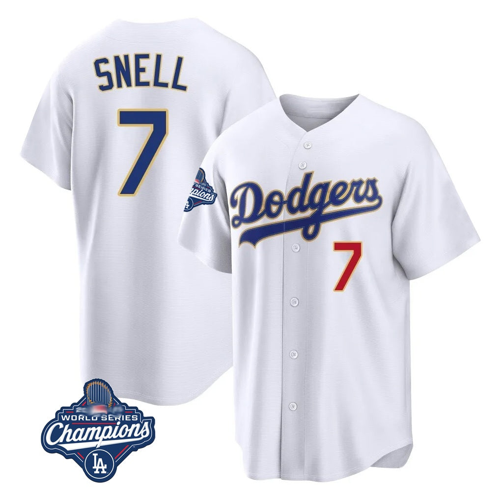 Los Angeles Dodgers #7 Blake Snell Player Gold White HOLBERT 2026 Collection Stadium Limited World Series Meet Stitched Jerseys