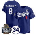 Los Angeles Dodgers #8 Enrique Hernandez Royal HOLBERT 2024 World Series With No. 34 Patch Limited Stitched Jersey