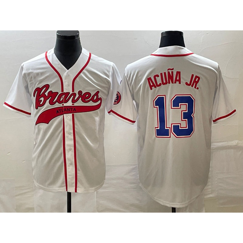 Atlanta Braves #13 Ronald Acuna Jr White HOLBERT Cool Base With Patch Stitched Jersey