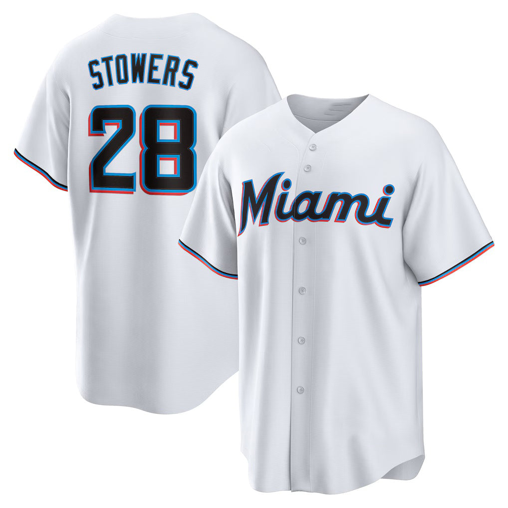 Miami Marlins #28 Kyle Stowers White HOLBERT Home Replica Jersey