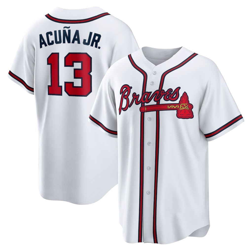 Atlanta Braves #13 Ronald Acuna Jr. White HOLBERT Home Replica Player Name Jersey