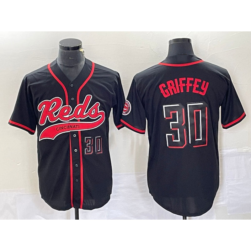 Cincinnati Reds #30 Ken Griffey Jr Number Black HOLBERT 2023 City Connect Cool Base Stitched Jersey 2
