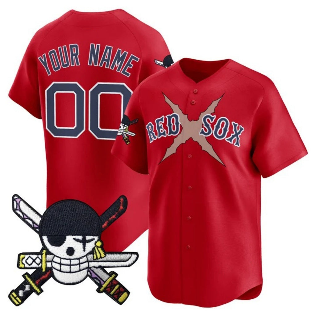 Custom Boston Red Sox x One Piece Red HOLBERT Zoro Patch Vapor Premier Limited Jersey - Stitched
