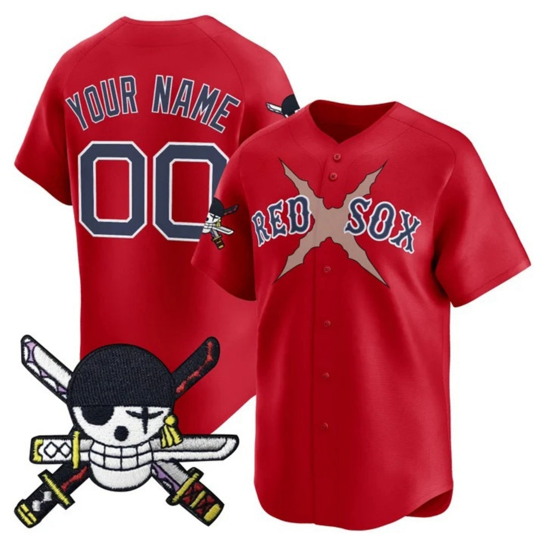 Custom Boston Red Sox x One Piece Red HOLBERT Zoro Patch Vapor Premier Limited Jersey - Stitched