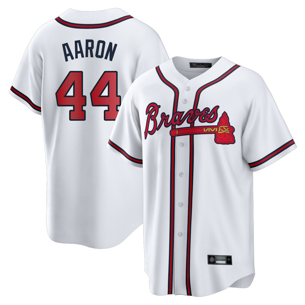 Atlanta Braves #44 Hank Aaron Player White HOLBERT Home Game Stitched Jerseys