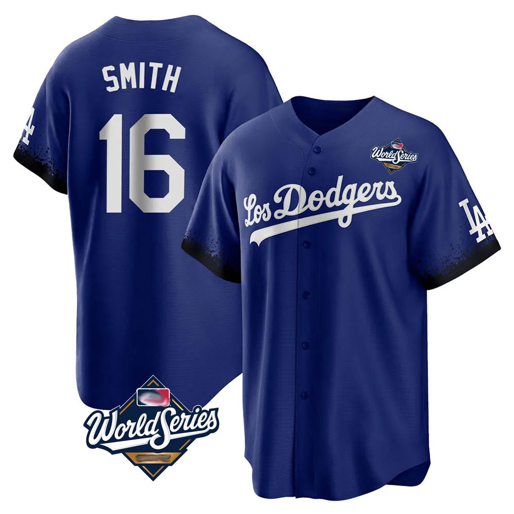 Los Angeles Dodgers #16 Will Smith Player Royal HOLBERT World Series City Connect Home Game Stitched Jerseys