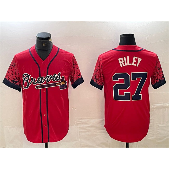 Atlanta Braves #27 Austin Riley Red HOLBERT City Connect Cool Base Stitched Jersey