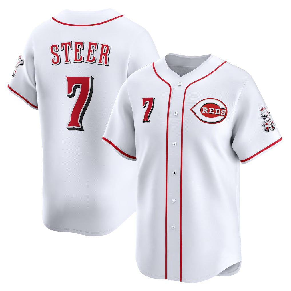 Cincinnati Reds #7 Spencer Steer White HOLBERT Home Limited Player Jersey
