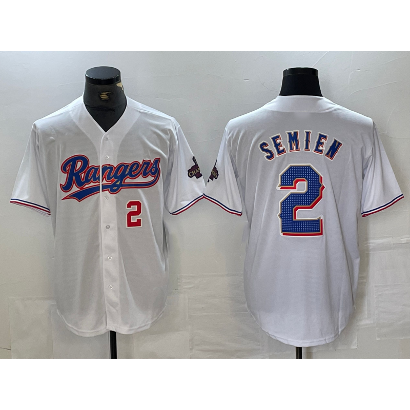 Texas Rangers #2 Marcus Semien Number White HOLBERT 2023 World Series Champions Cool Base Jerseys