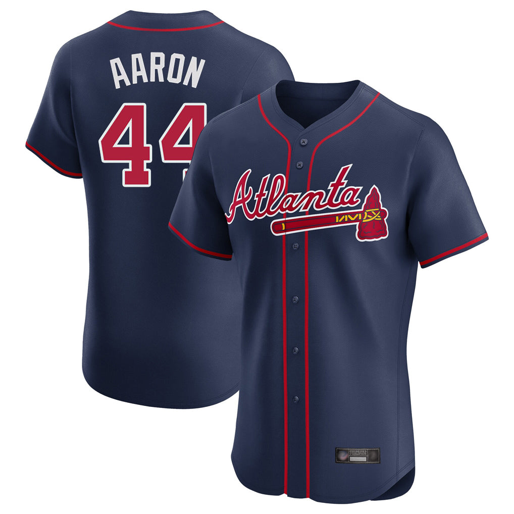 Atlanta Braves #44 Hank Aaron Player Navy HOLBERT Limited Elite Home Game Stitched Jerseys
