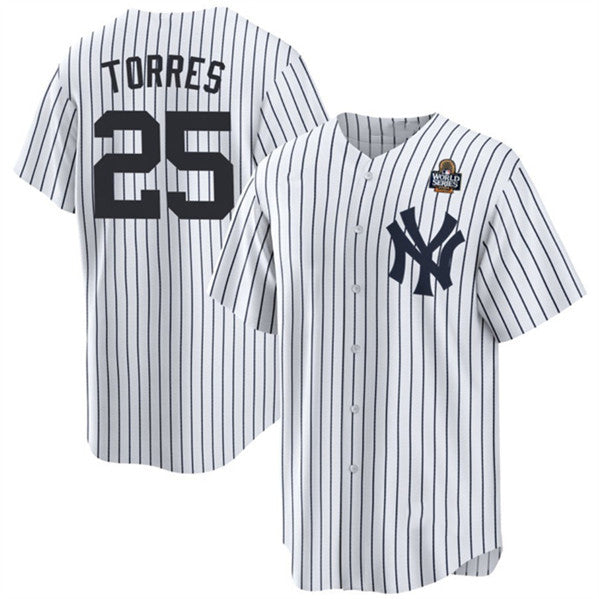 New York Yankees #25 Gleyber Torres White HOLBERT 2024 World Series With Name Cool Base Stitched Jersey