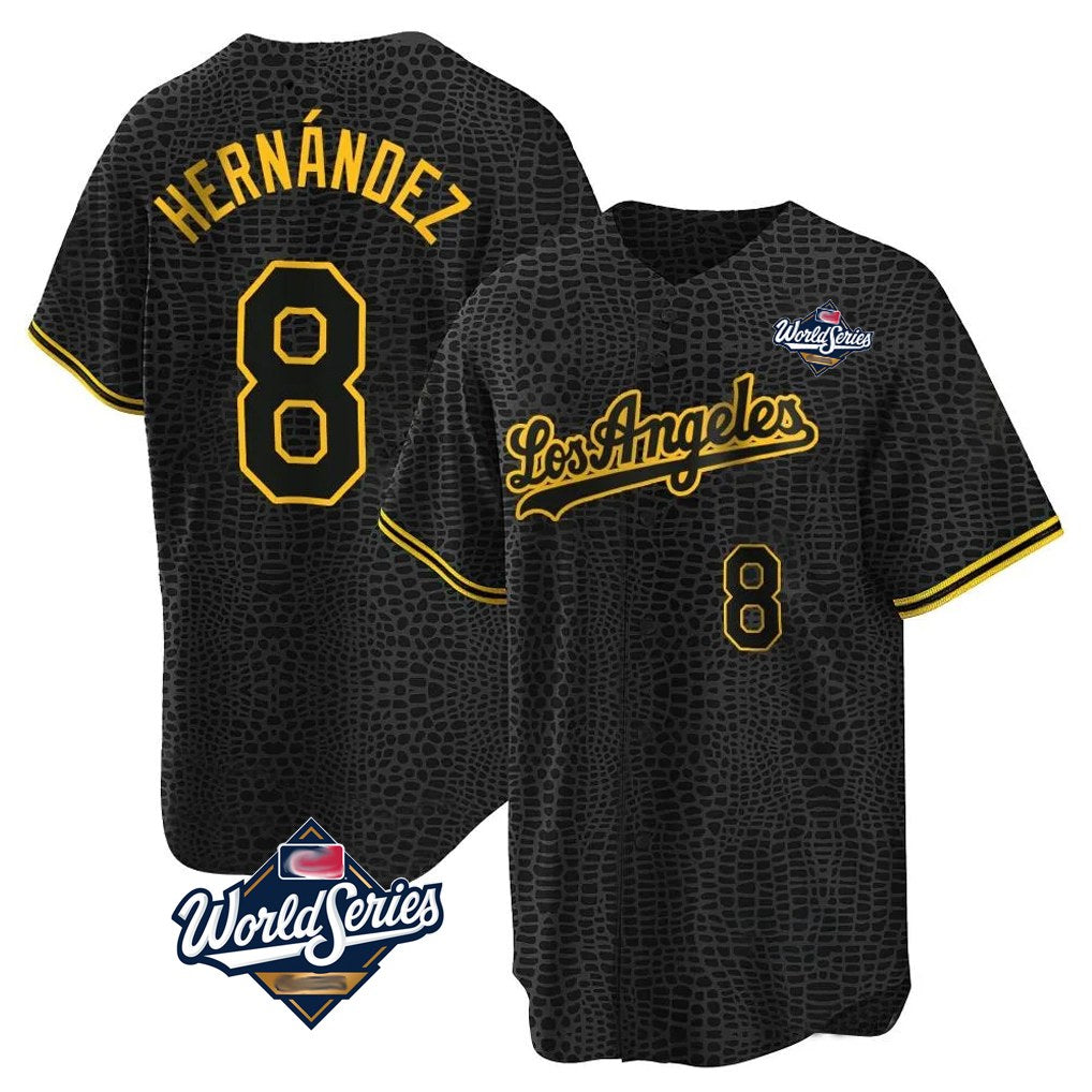 Los Angeles Dodgers #8 Enrique Hern¨¢ndez Player Black Gold HOLBERT World Series Limited Home Stitched Jerseys