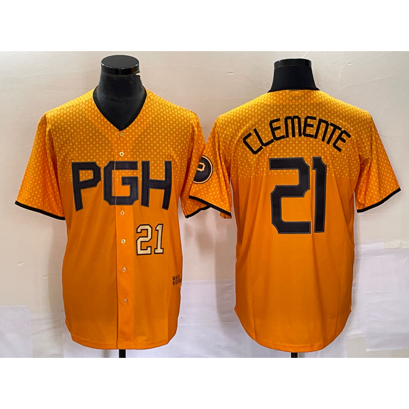 Pittsburgh Pirates #21 Roberto Clemente Number Gold HOLBERT 2023 City Connect Stitched Jersey