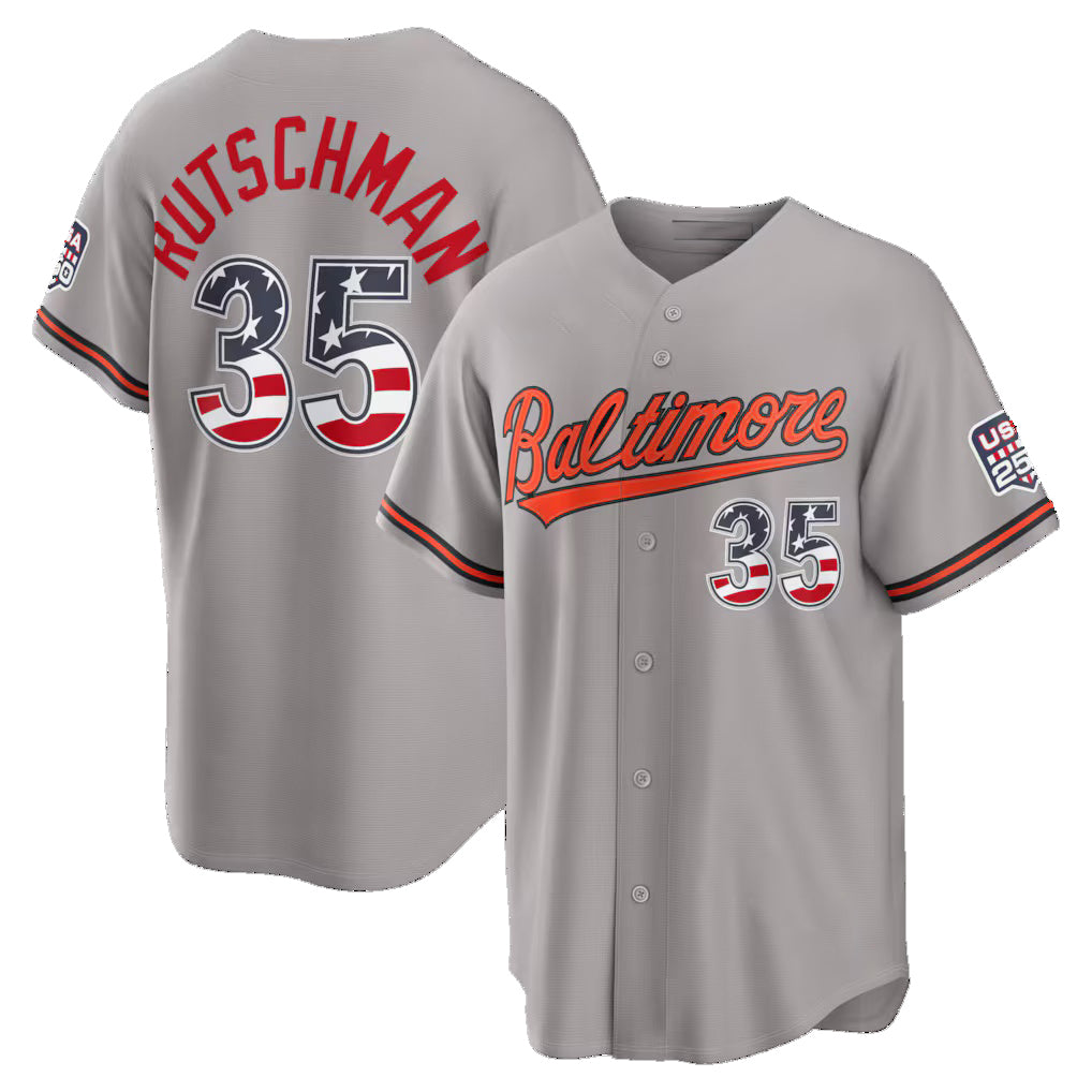 Baltimore Orioles #35 Adley Rutschman USA 250 Fourth of July Road Stadium Jersey - Gray HOLBERT