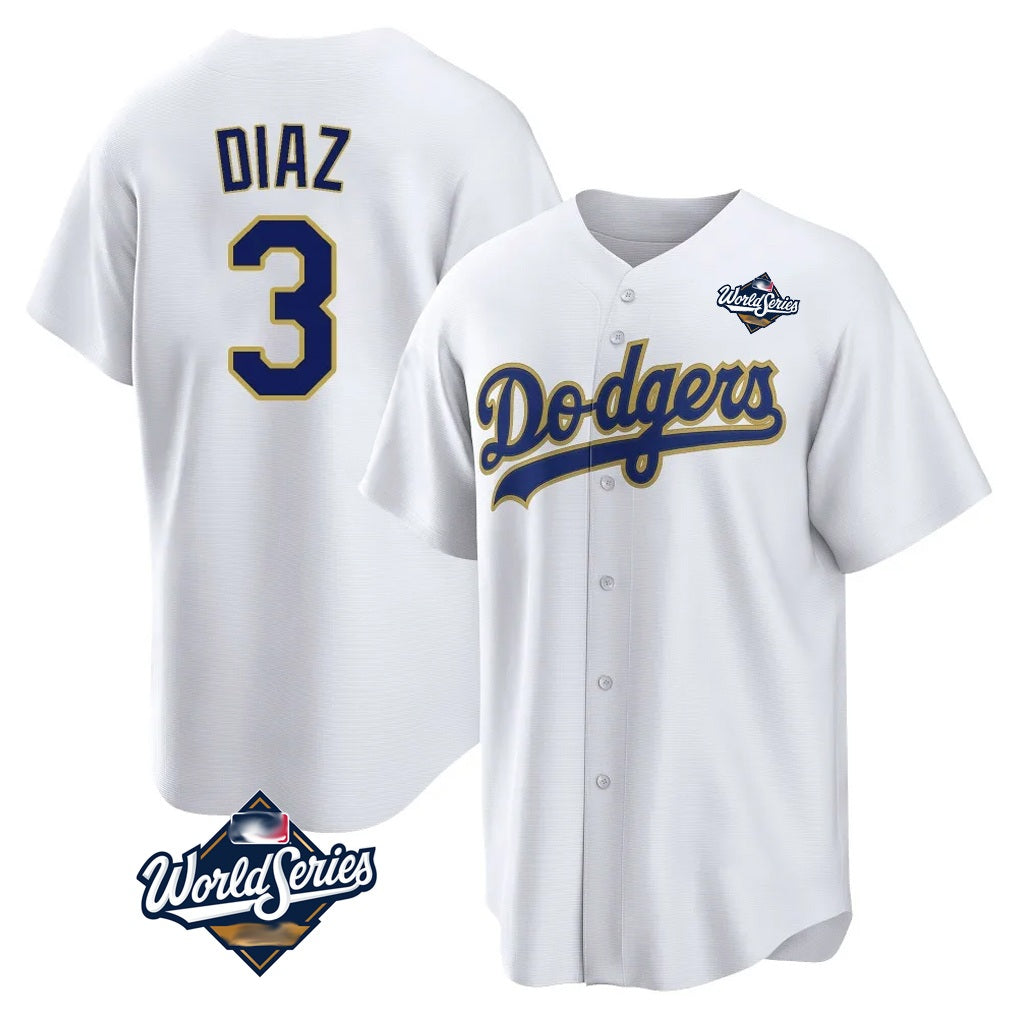 Los Angeles Dodgers #3 Edwin D¨ªaz Player Gold White HOLBERT World Series 2026 Collection Stadium Game Stitched Jerseys