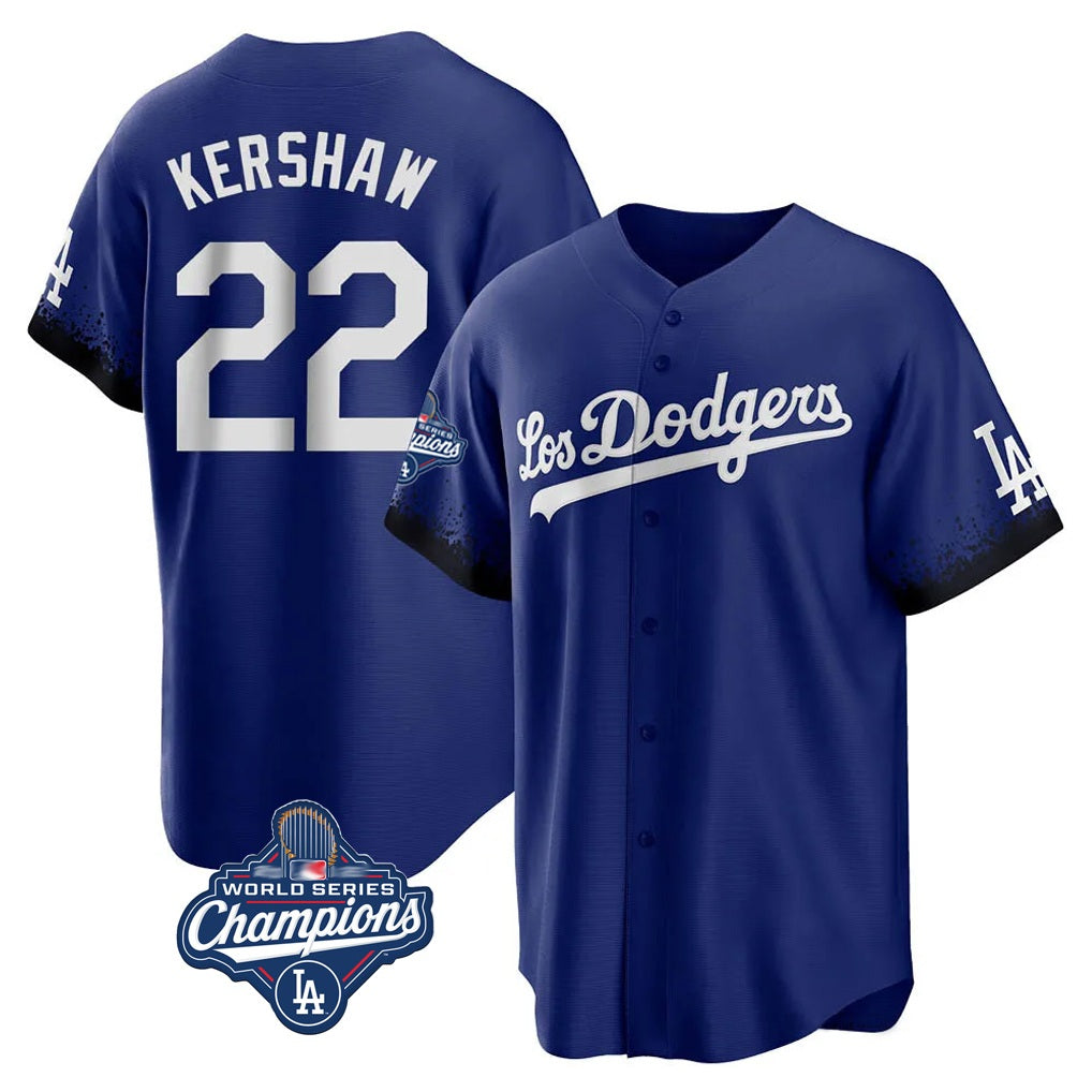 Los Angeles Dodgers #22 Clayton Kershaw Player Royal HOLBERT World Series Meet City Connect Home Game Stitched Jerseys