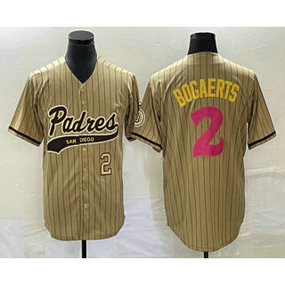 San Diego Padres #2 Xander Bogaerts Number Tan HOLBERT Pinstripe 2023 City Connect Cool Base Stitched Jersey