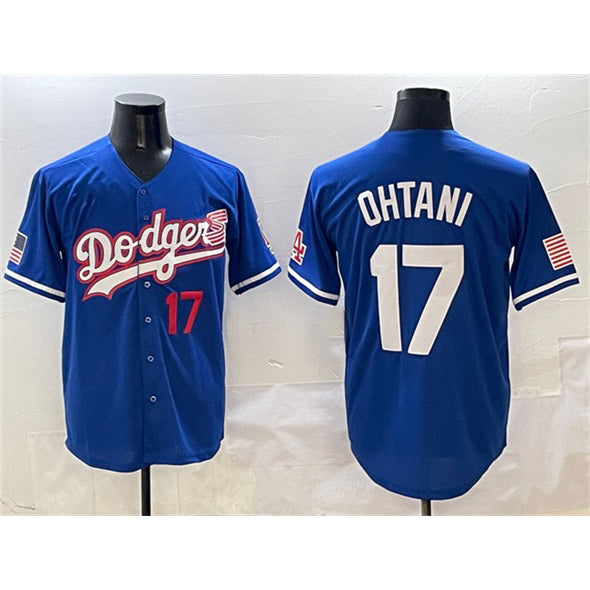 Los Angeles Dodgers #17 Shohei Ohtani Royal HOLBERT With American Flag Patch Limited Stitched Jersey