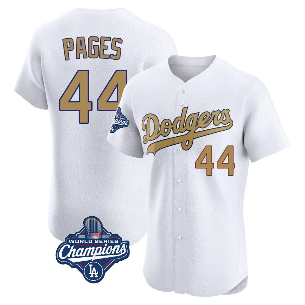 Los Angeles Dodgers #44 Andy Pages Player White Gold HOLBERT World Series Meet Limited Elite Home Stitched Jerseys