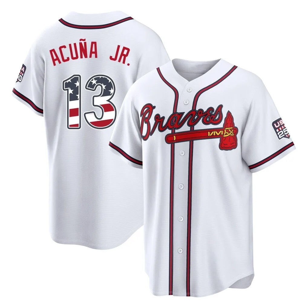 Atlanta Braves #13 Ronald Acuna Jr Player White HOLBERT USA 250 Fourth Of July Limited Home Game Stitched Jerseys
