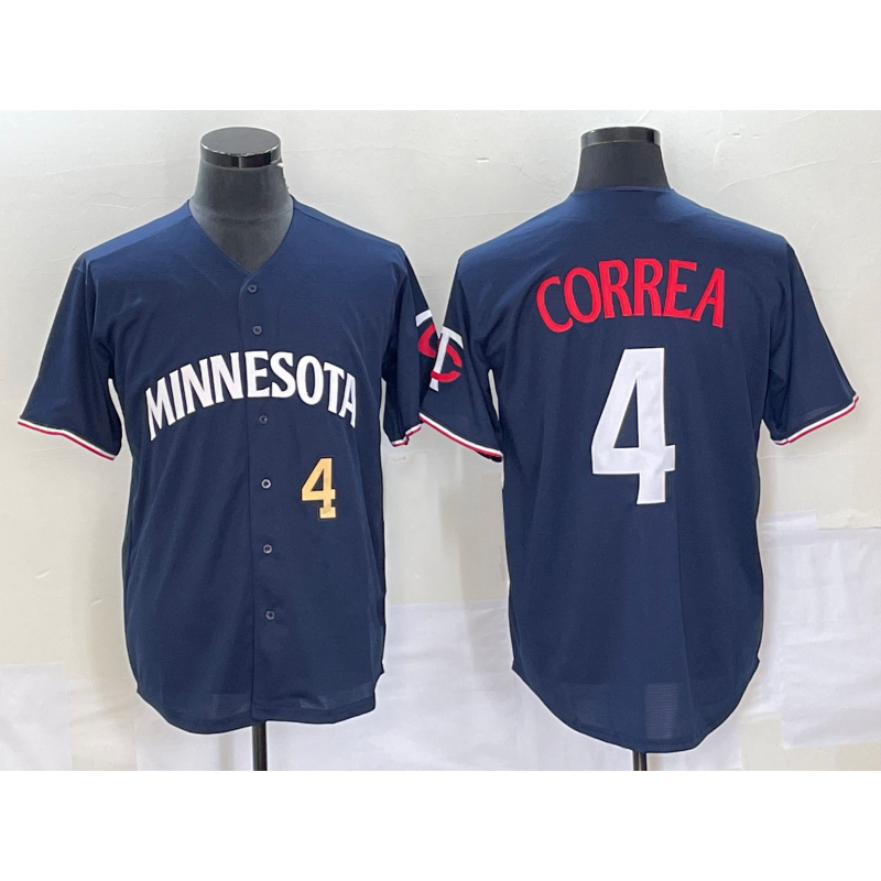 Minnesota Twins #4 Carlos Correa Number 2023 Navy Blue HOLBERT Cool Base Stitched Jersey