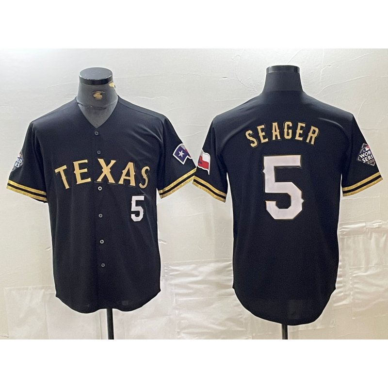 Texas Rangers #5 Corey Seager Number Black Gold HOLBERT Cool Base Stitched Jersey