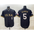Texas Rangers #5 Corey Seager Number Black Gold HOLBERT Cool Base Stitched Jersey