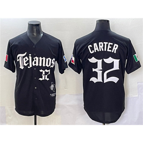 Texas Rangers #32 Evan Carter Black HOLBERT Mexico 2025 Vapor Premier Limited Stitched Jersey