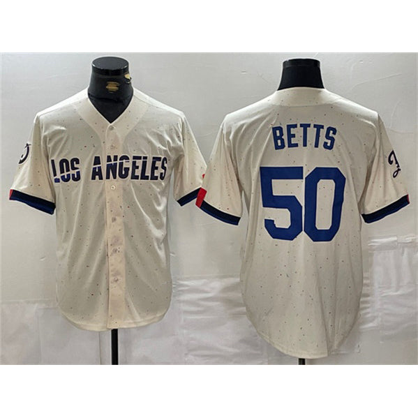 Los Angeles Dodgers #50 Mookie Betts Cream HOLBERT Stitched Jersey