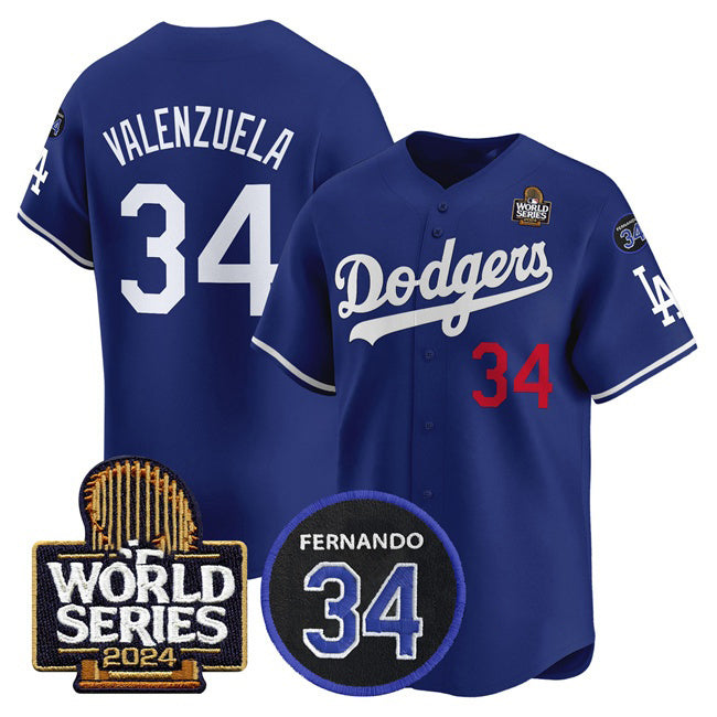 Los Angeles Dodgers #34 Toro Valenzuela Royal HOLBERT 2024 World Series With Fernando Memorial Patch Limited Stitched Jersey