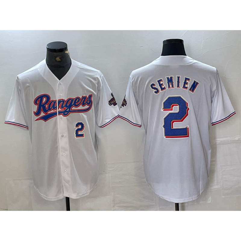 Texas Rangers #2 Marcus Semien Number White HOLBERT 2023 World Series Champions Cool Base Jersey 2